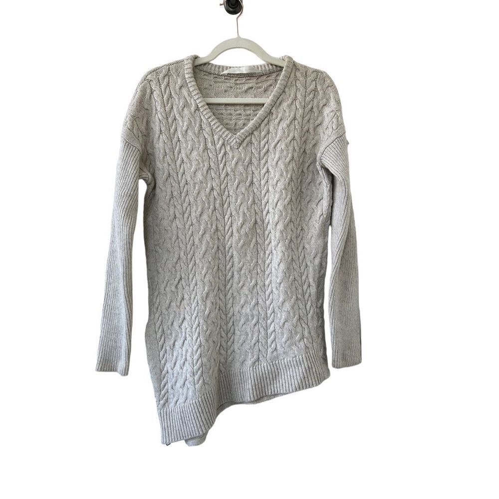 Athleta Cashmere Blend Long-Sleeve Cable Knit Asymmetrical Sweater Womens Gray M